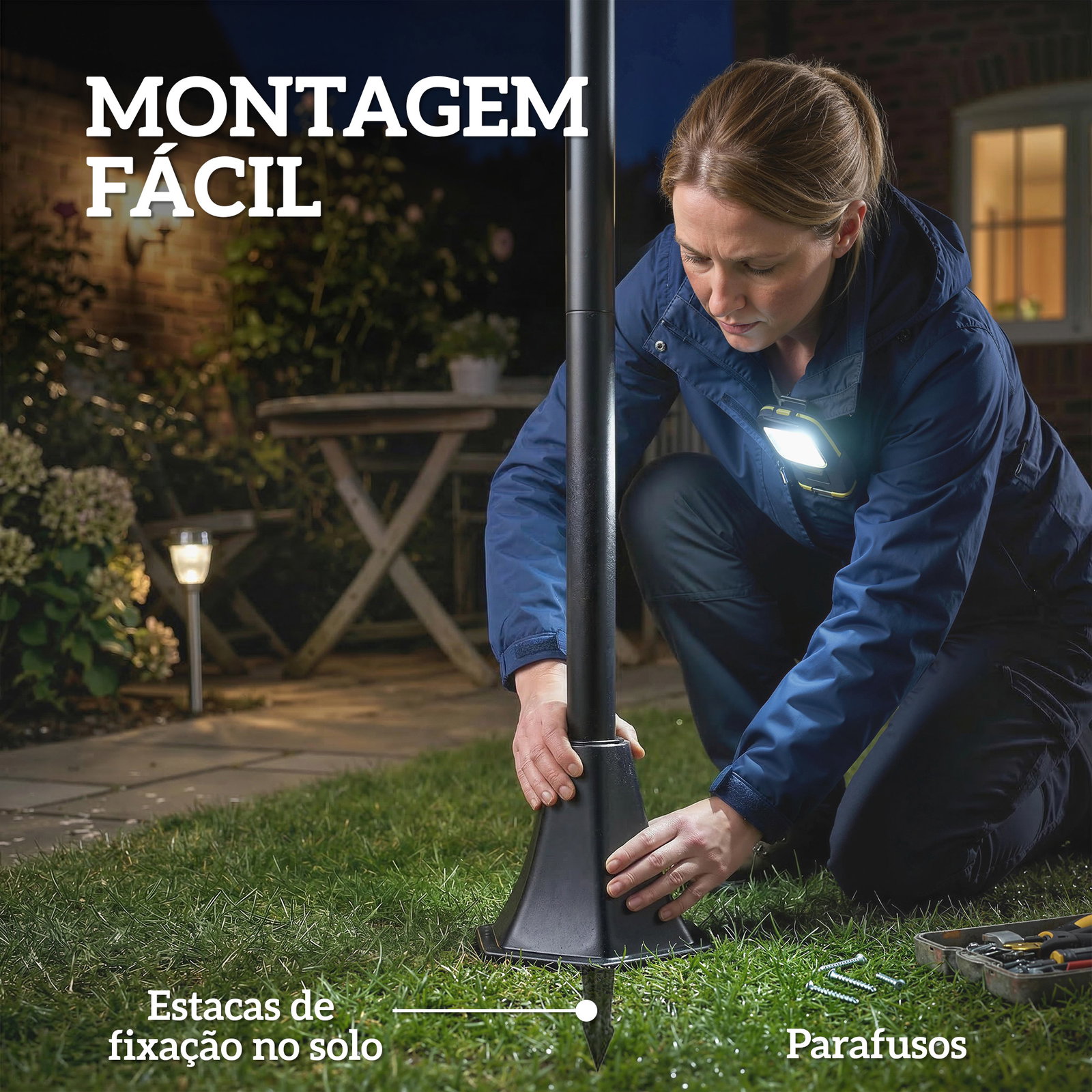 Conjunto de 2 candeeiros solares de jardim com altura ajustável, 2 modos de brilho e IP44 impermeável para terraço e pátio, preto