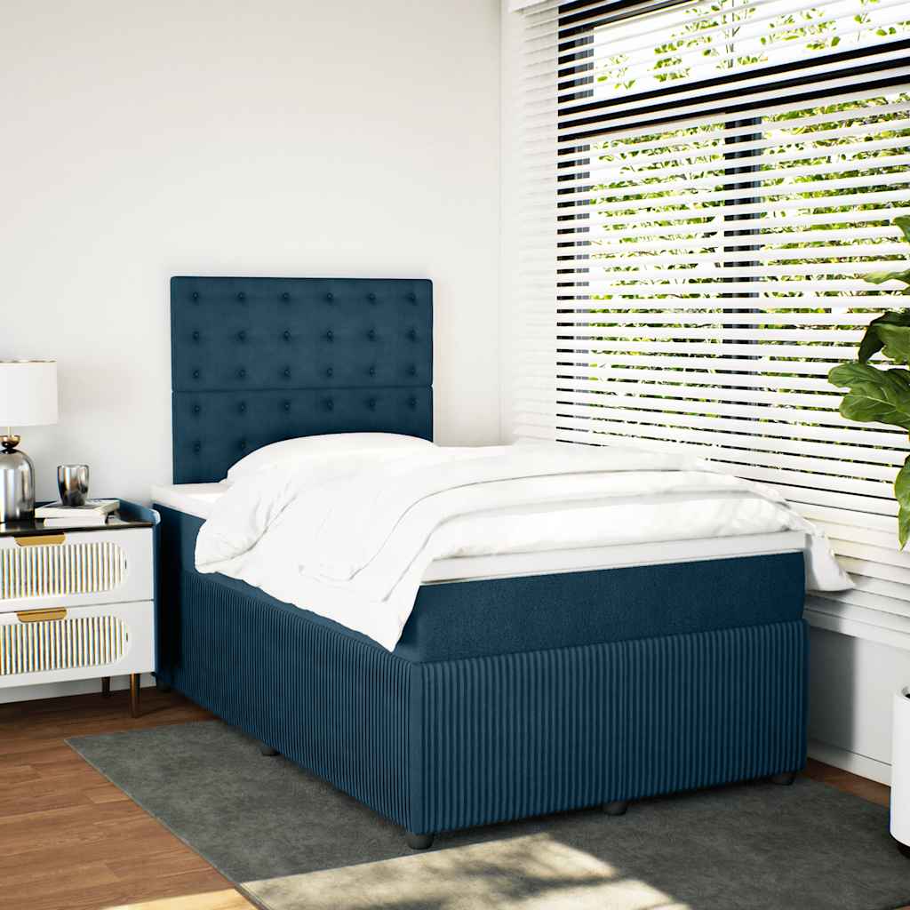 Cama boxspring com colchão 120x200 cm veludo azul-escuro