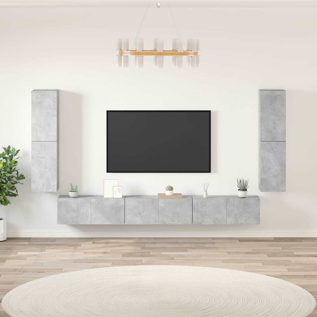 Conjunto móveis de TV 7 pcs madeira processada cinzento cimento