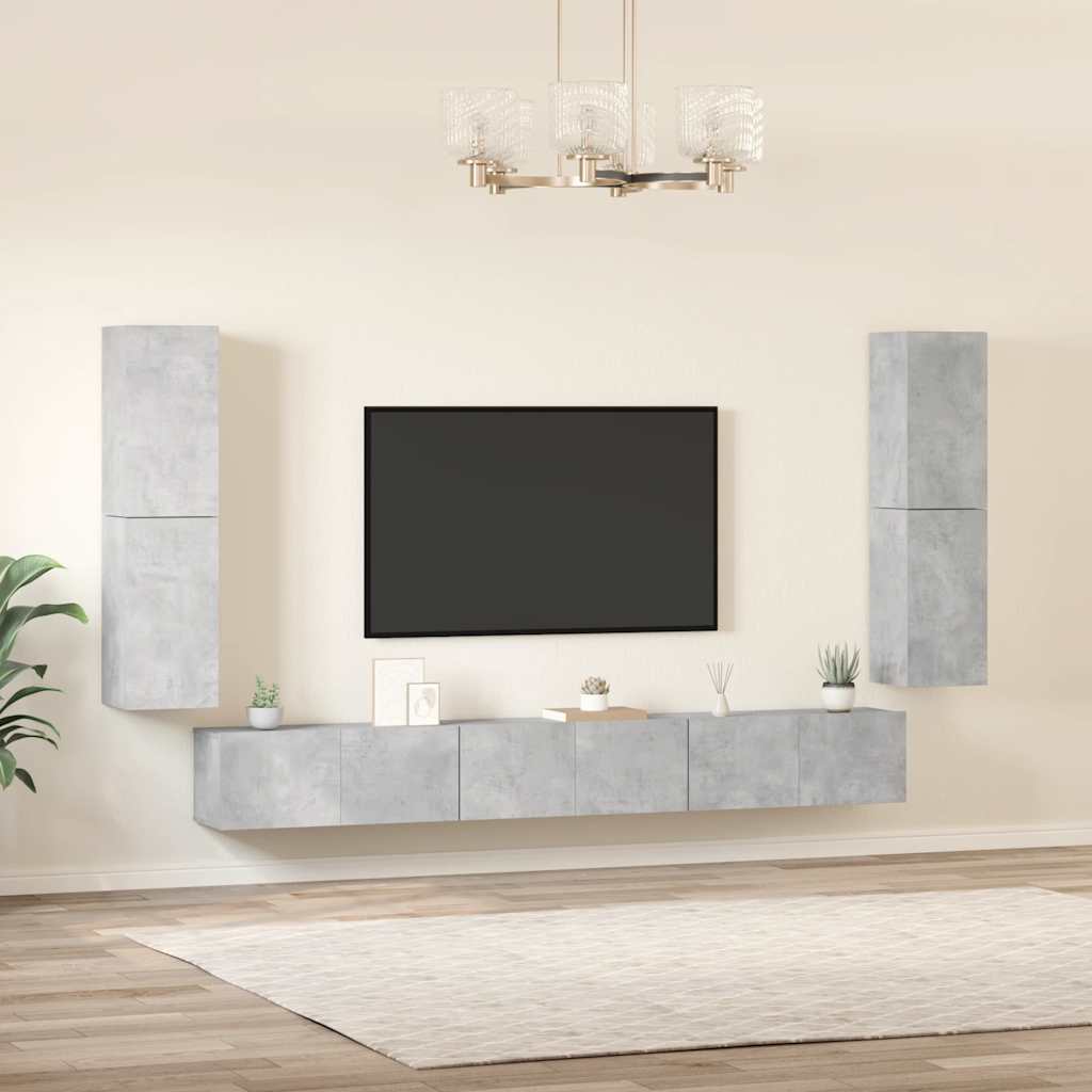 Conjunto móveis de TV 7 pcs madeira processada cinzento cimento