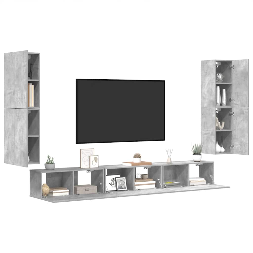 Conjunto móveis de TV 7 pcs madeira processada cinzento cimento