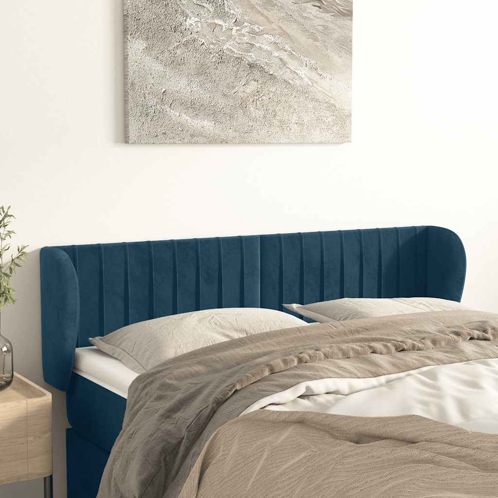 Cabeceira de cama c/ abas veludo 147x23x78/88cm azul-escuro