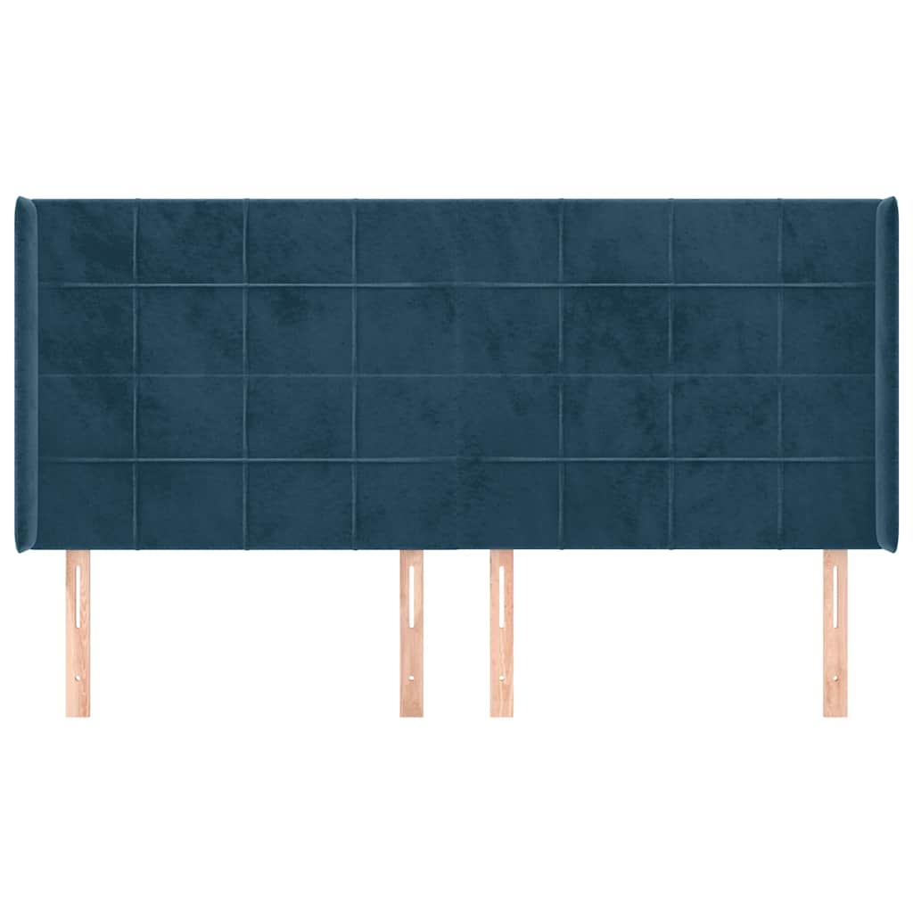 Cabeceira cama c/ abas veludo 183x16x118/128 cm azul-escuro
