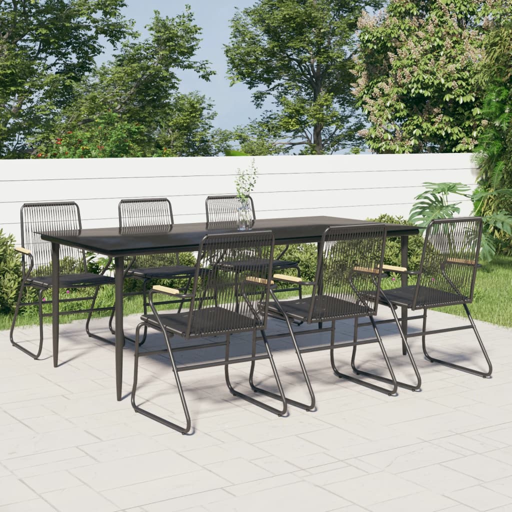7 Pcs conjunto de jantar para jardim vime de PVC preto