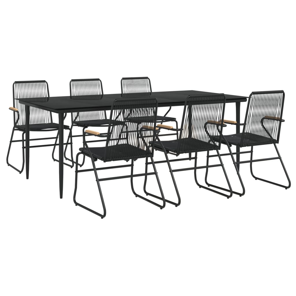 7 Pcs conjunto de jantar para jardim vime de PVC preto