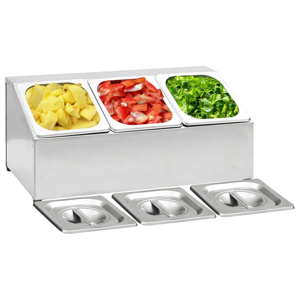 Suporte gastronorm c/ 3 recipientes gn 1/6 aço inoxidável