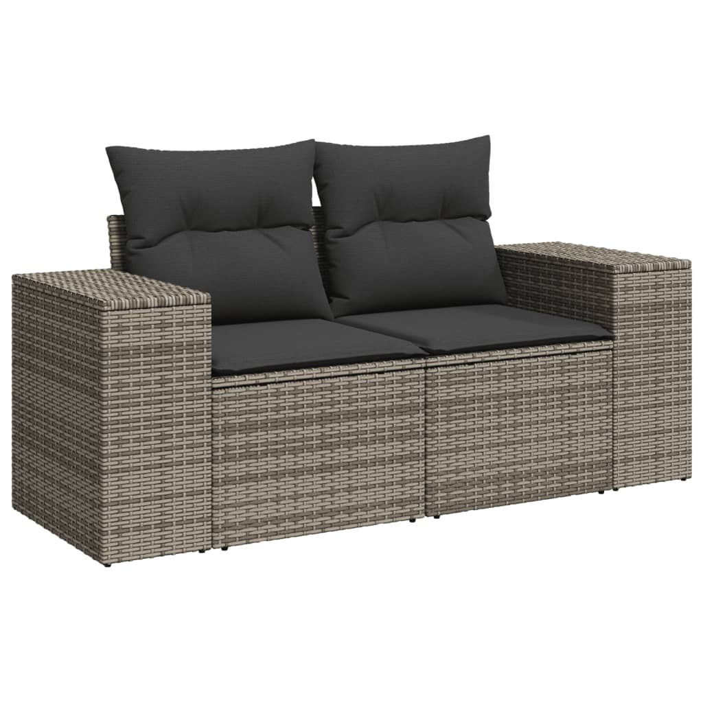 6 Pcs conjunto sofás de jardim com almofadões vime cinzento