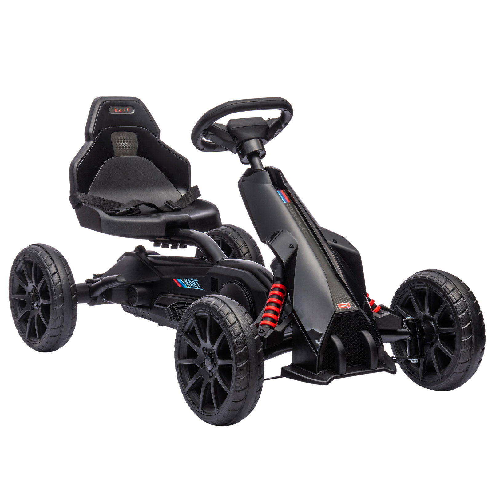 Kart a pedais para crianças com assento ajustável em 4 posições, travão de mão e rodas de eva 100x58x58,5 cm preto