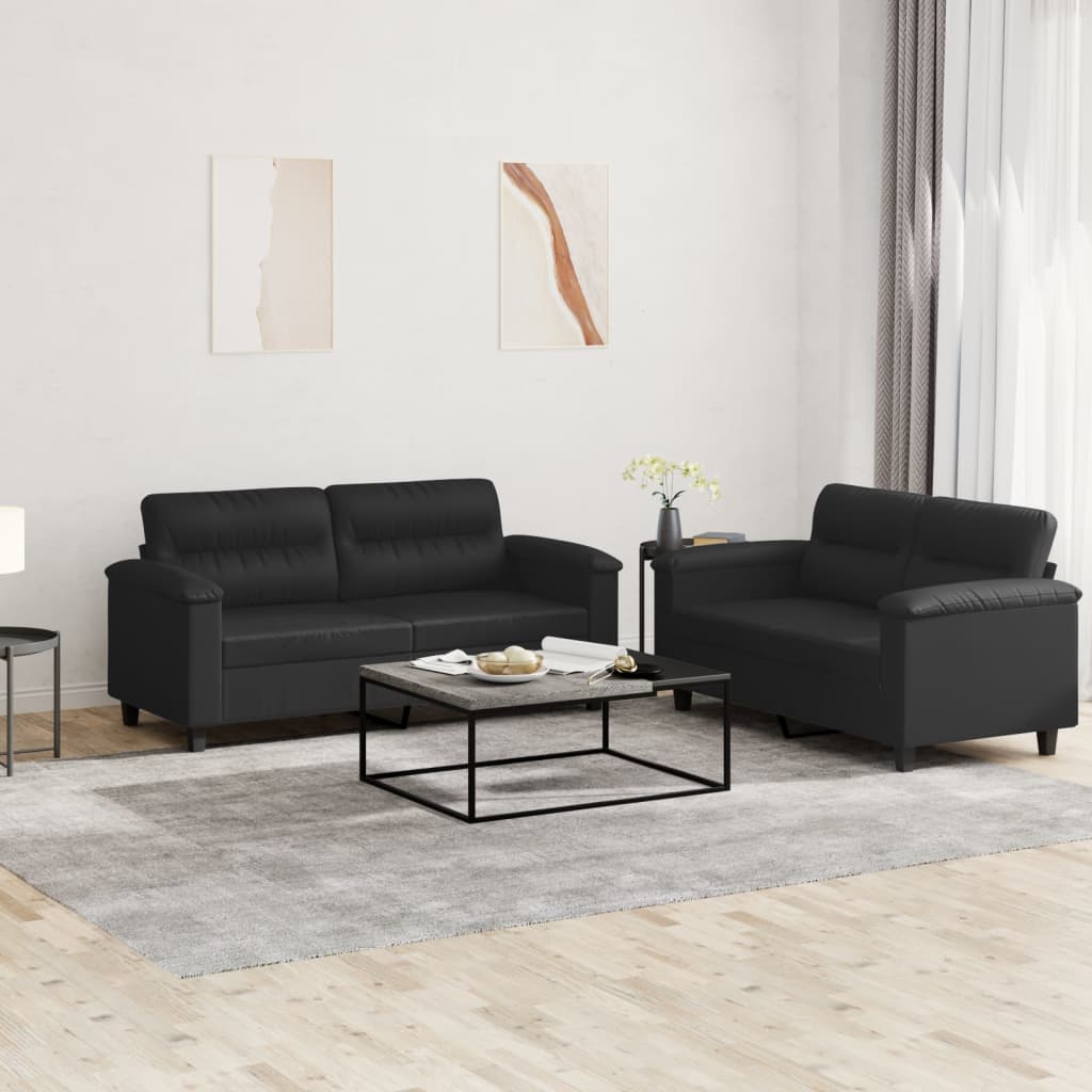 2 Pcs conjunto de sofás com almofadões couro artificial preto
