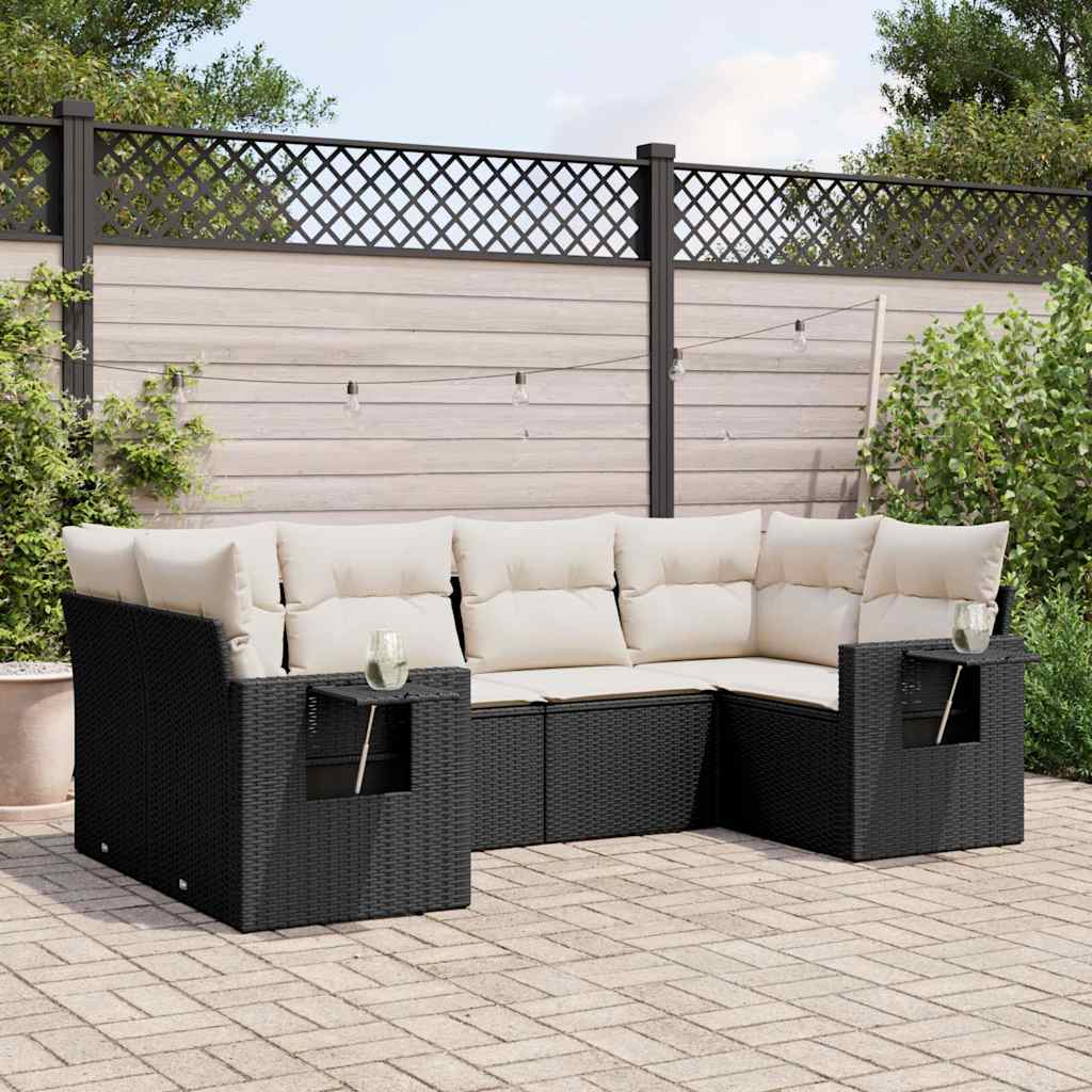 6 Pcs conjunto sofás de jardim c/ almofadões vime PE preto