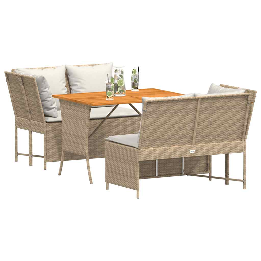 3 Pcs conjunto de sofás p/ jardim com almofadões vime PE bege