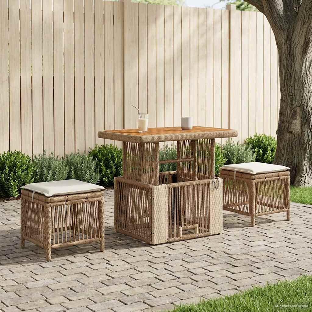 Conjunto de jantar para jardim 3 unid. bege e creme vime PE