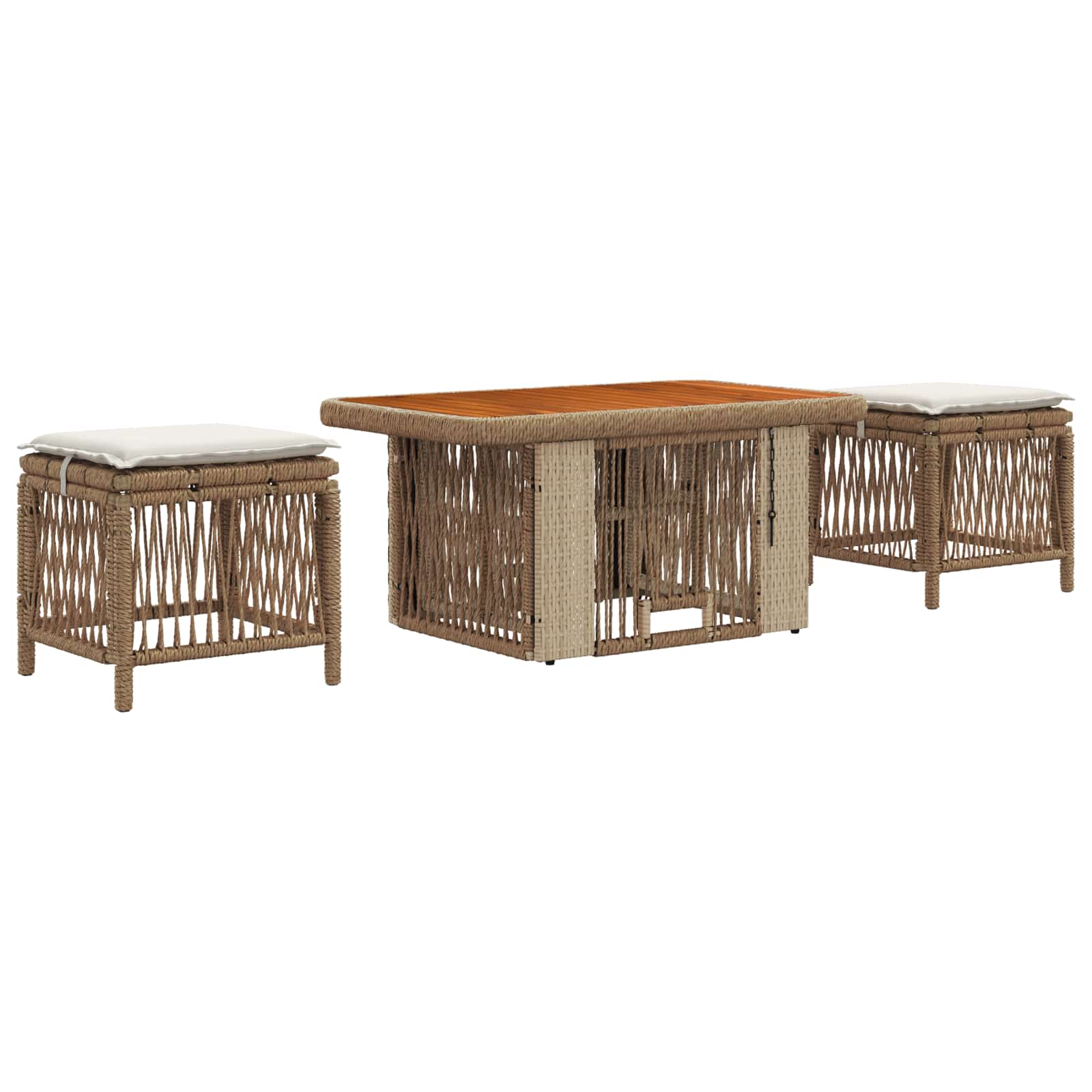 Conjunto de jantar para jardim 3 unid. bege e creme vime PE