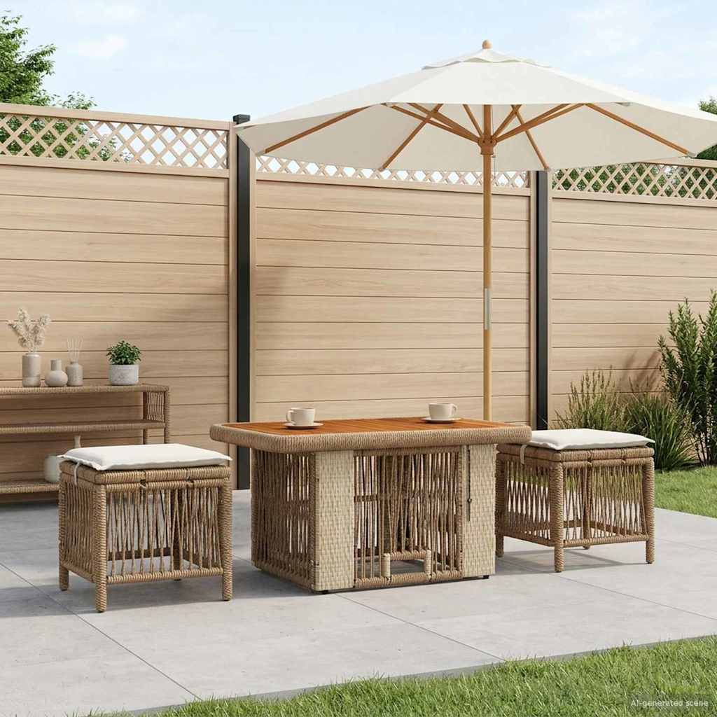 Conjunto de jantar para jardim 3 unid. bege e creme vime PE