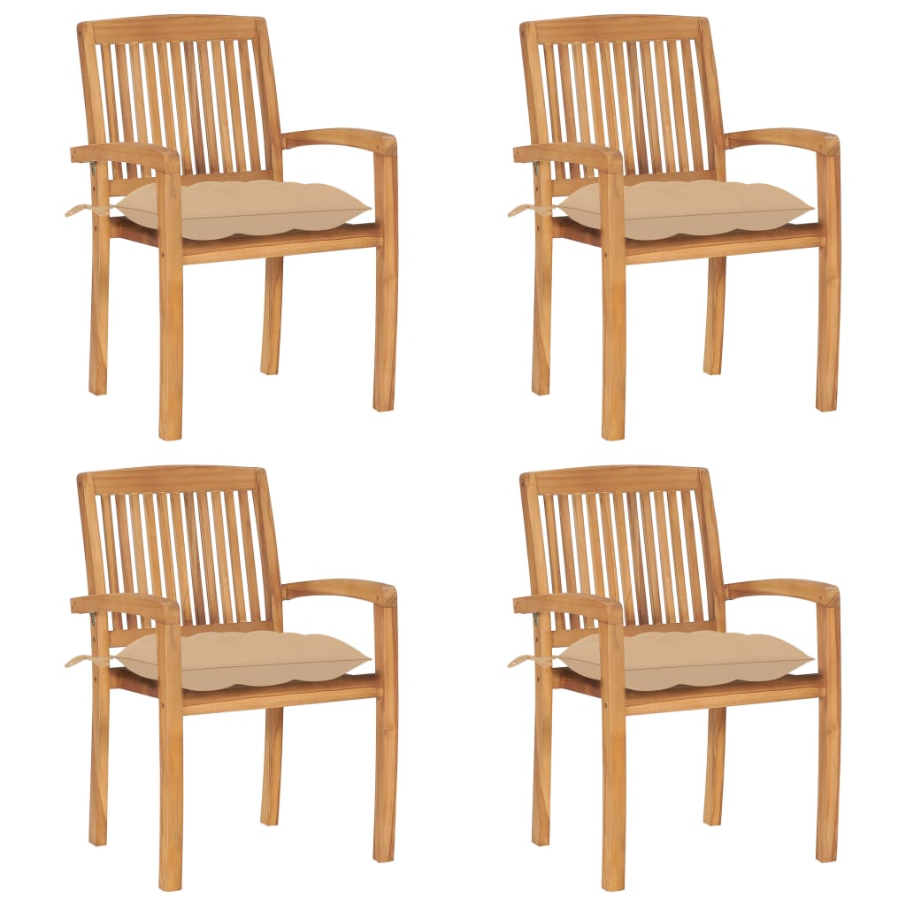 Cadeiras de jardim empiháveis c/ almofadões 4 pcs teca maciça