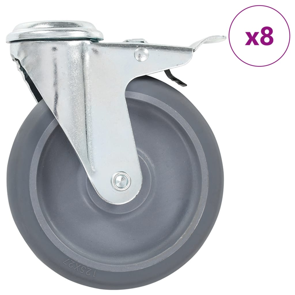 8 Pcs rodas giratórias com orifício para parafuso 125 mm