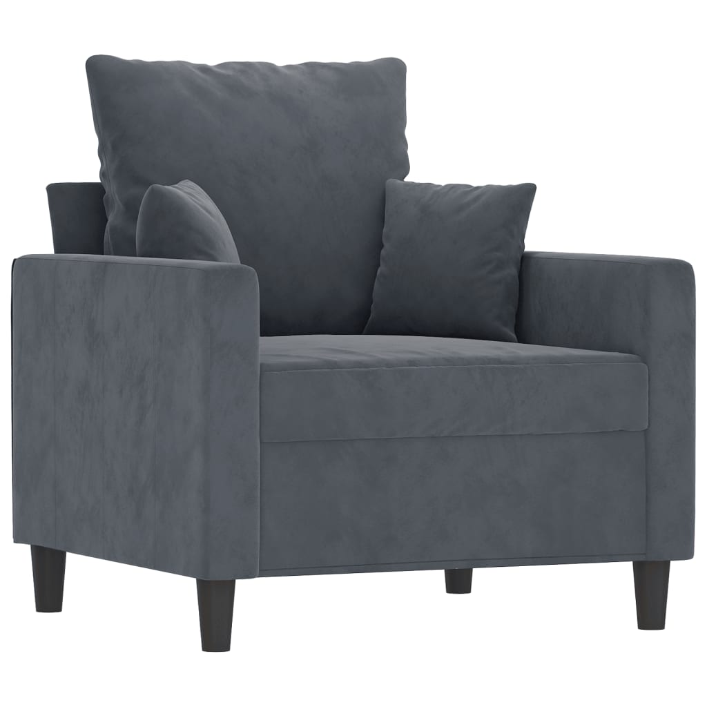 3 Pcs conjunto de sofás com almofadões veludo cinzento-escuro