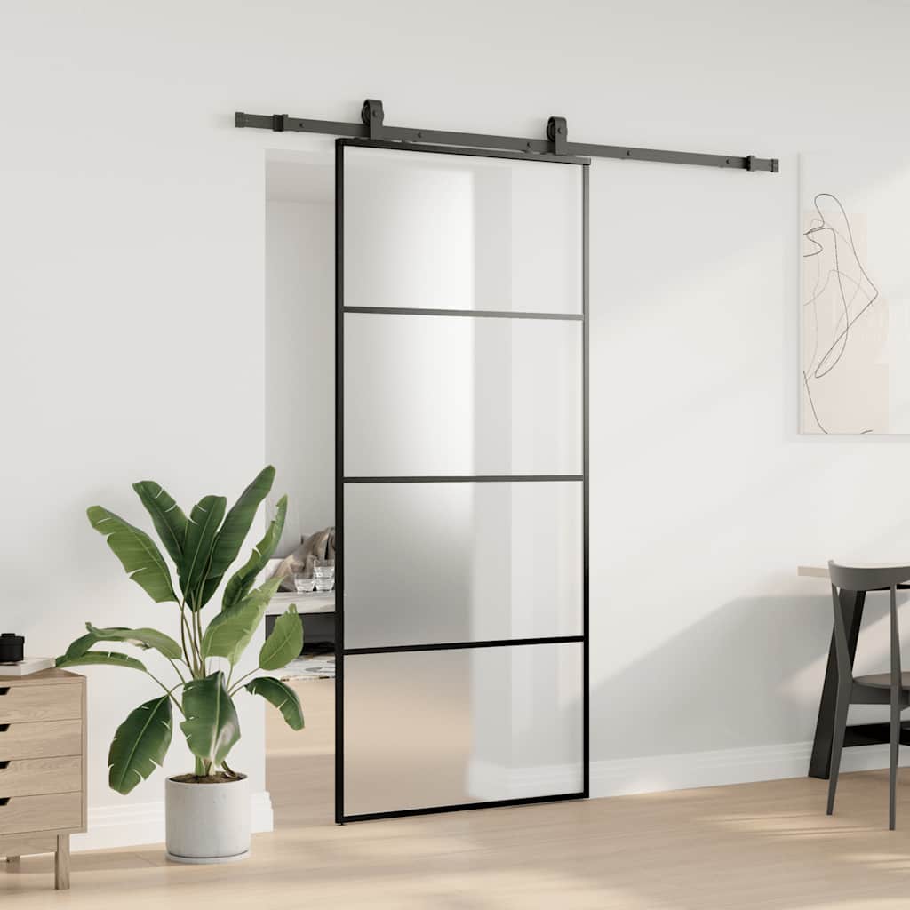 Porta deslizante c/ conj. ferragens 90x205cm vidro esg preto