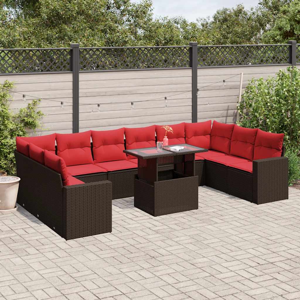 Conjunto de sofá de jardim com 11 peças e almofadas em rattan sintético marrom