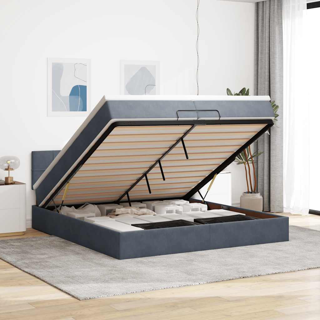 Estrutura de cama otomana com colchão 200x200cm cinzento escuro