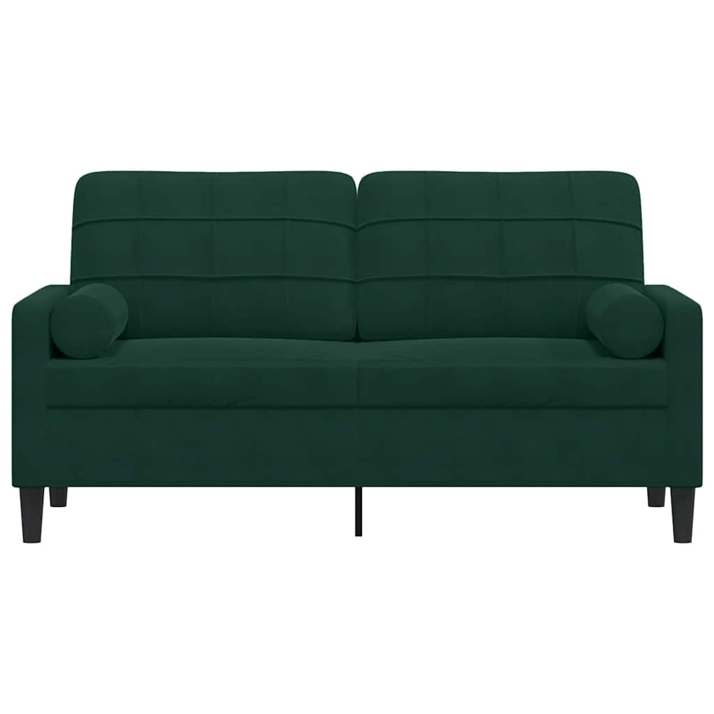 Sofá 2 lug. c/ almofadas decorativas 140cm veludo verde-escuro