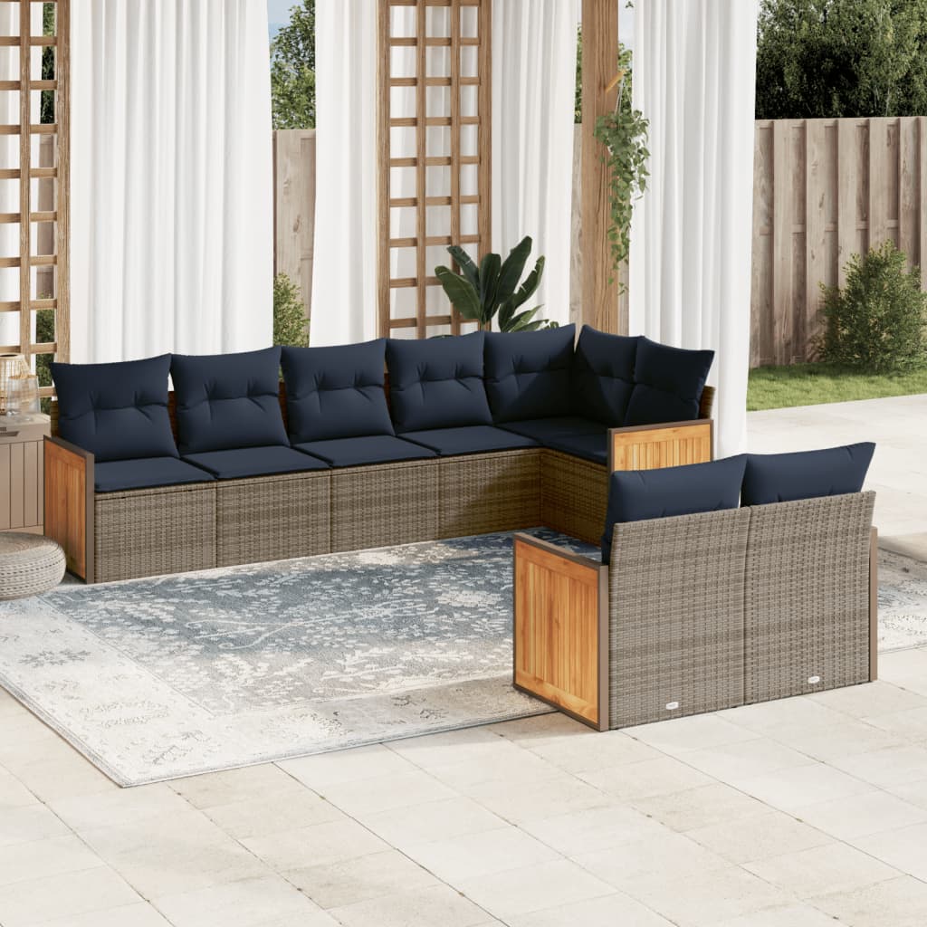 Conjunto de sofá de jardim com 8 peças e almofadas em rattan sintético cinza