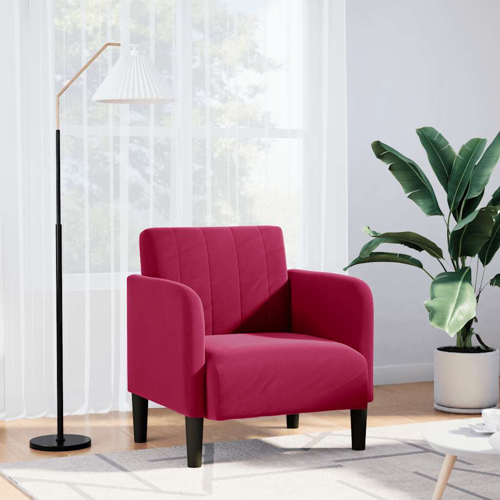 Poltrona com apoio de braços 54 cm veludo vermelho tinto