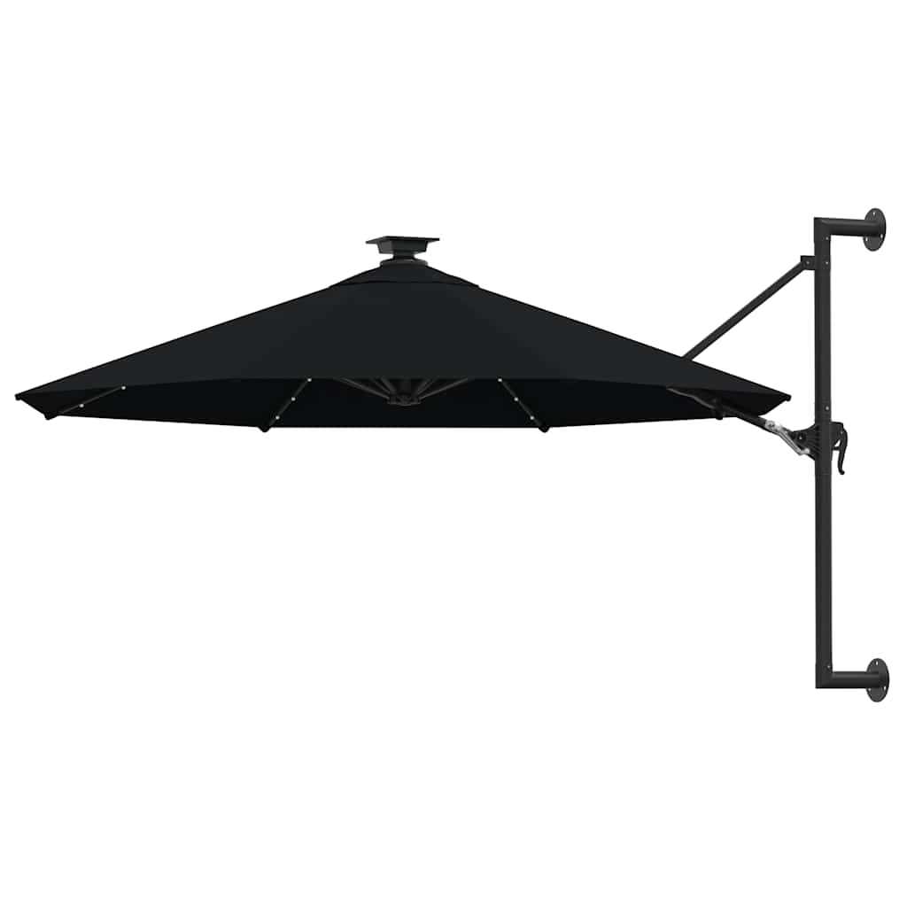 Guarda-sol para jardim de parede com luzes LED 300 cm preto