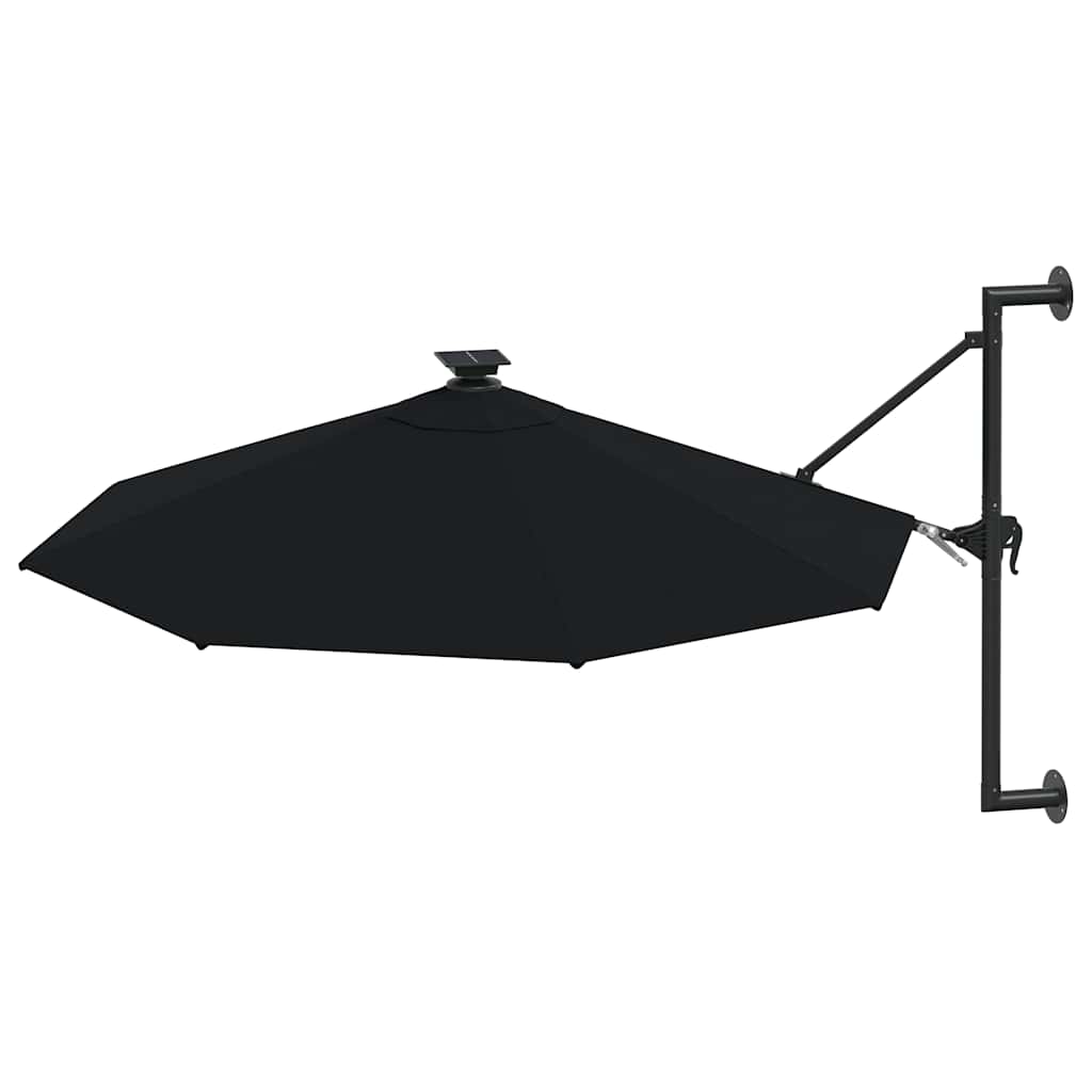 Guarda-sol para jardim de parede com luzes LED 300 cm preto