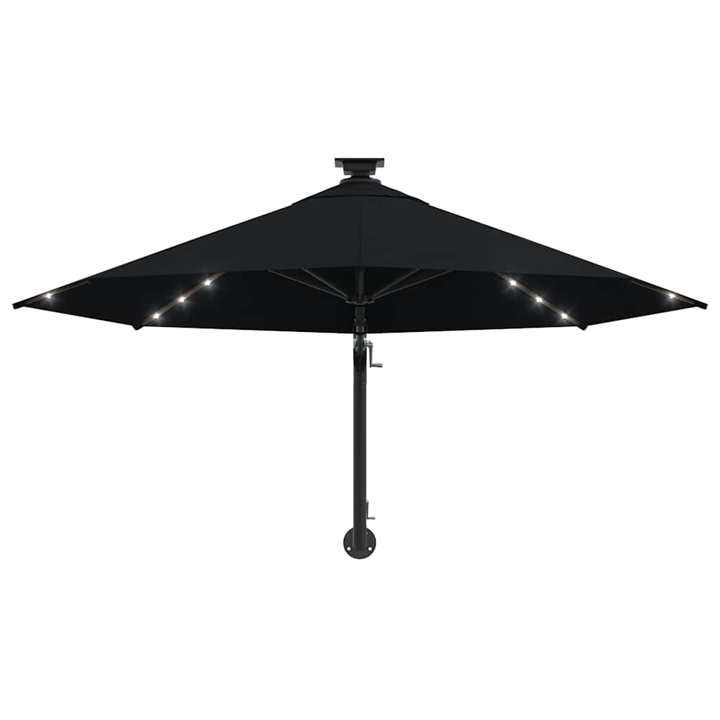 Guarda-sol para jardim de parede com luzes LED 300 cm preto