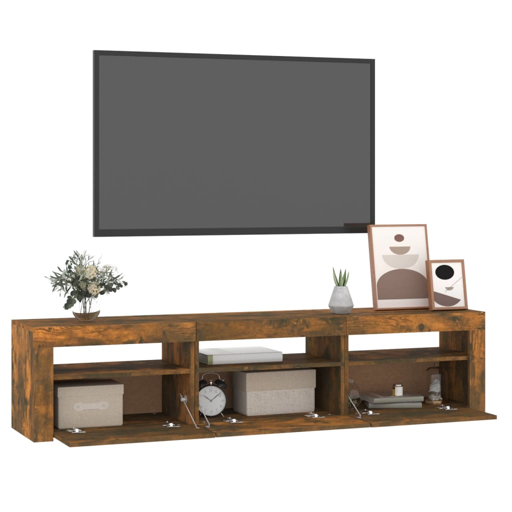 Móvel de TV com luzes LED 180x35x40 cm carvalho fumado