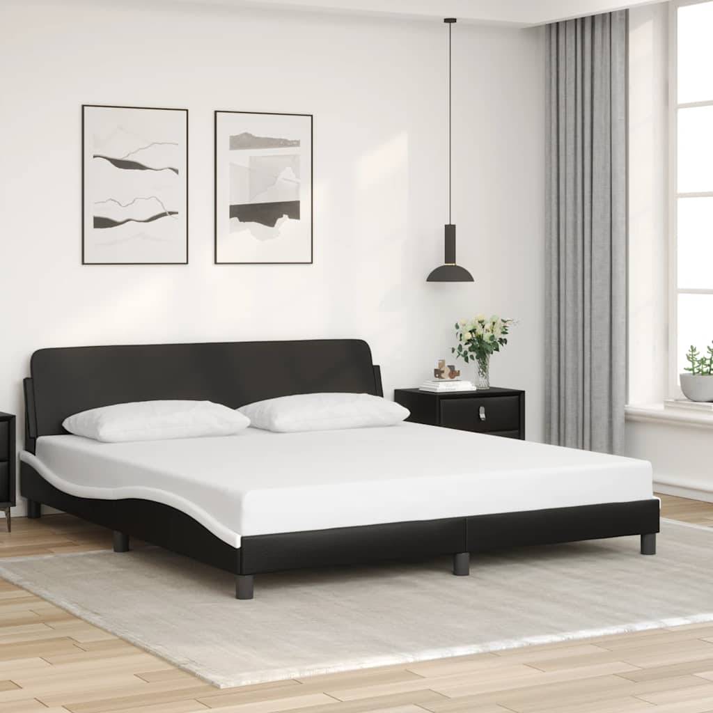 Estrutura de cama dover couro artificial preto e branco