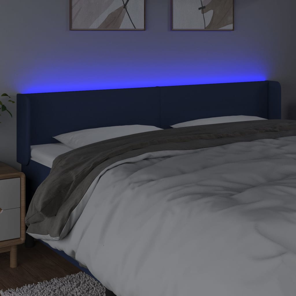 Cabeceira de cama c/ luzes LED tecido 183x16x78/88 cm azul