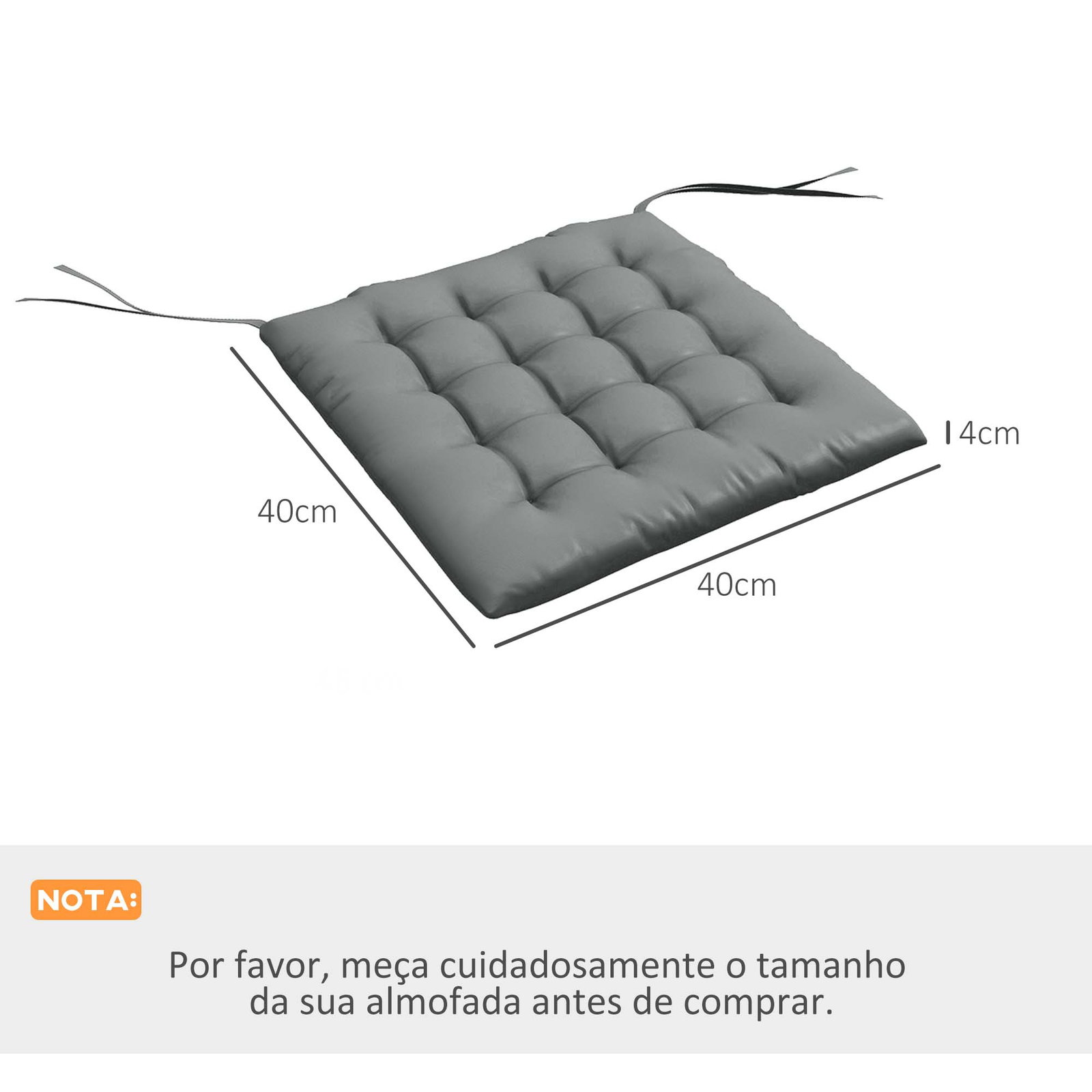 Conjunto de 6 almofadas para cadeiras de jantar 40x40 cm 6 unidades almofadas para cadeiras de jardim acolchoadas com fitas cinzento