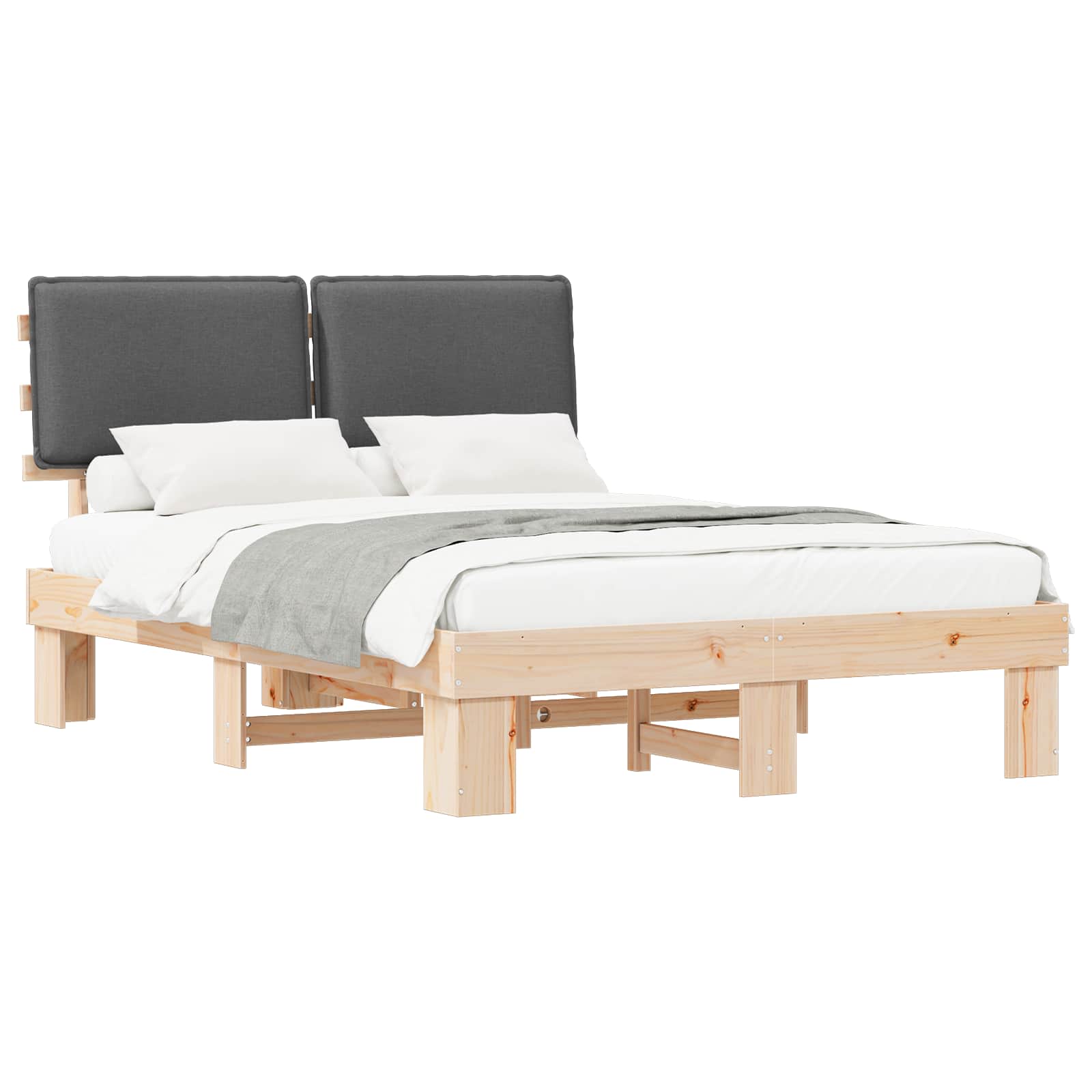 Estrutura de cama com cabeceira estofada cinza escuro