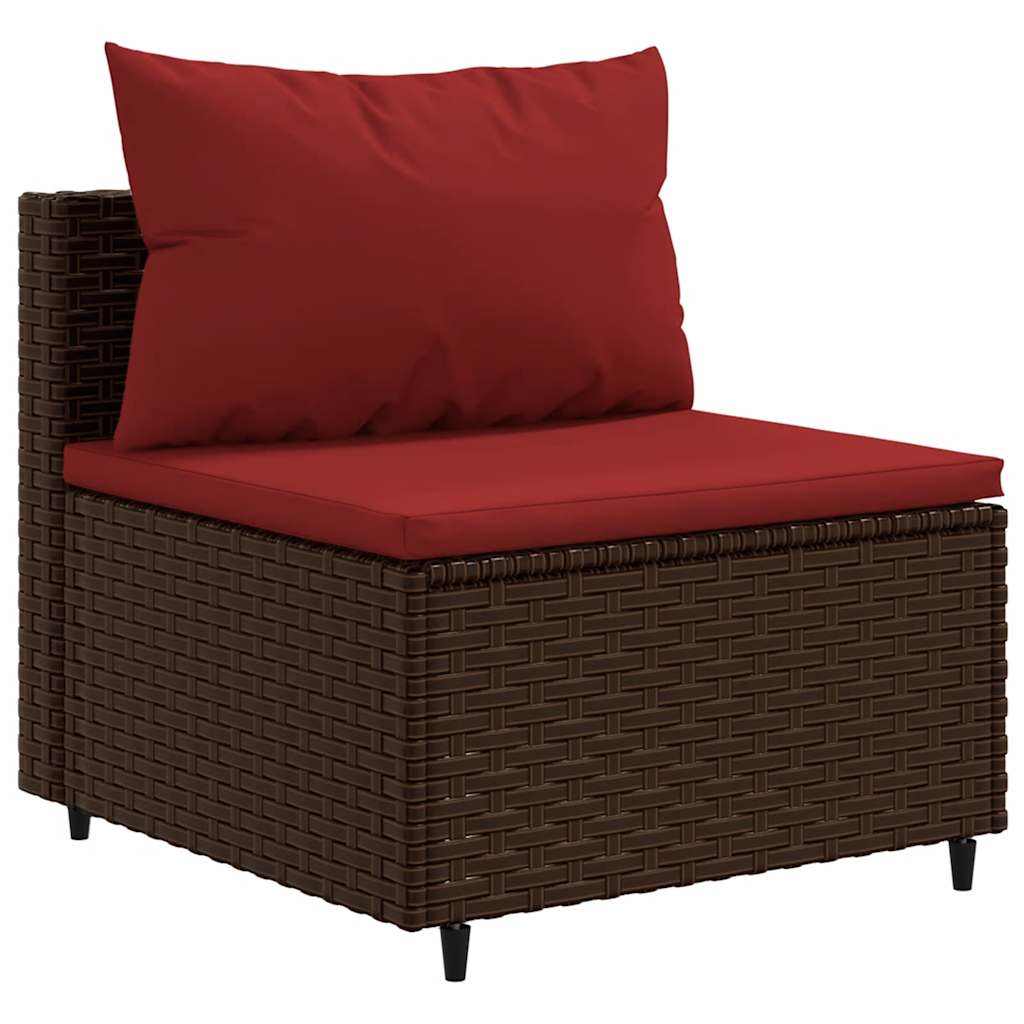 4 Pcs conjunto sofás de jardim c/ almofadões vime PE castanho