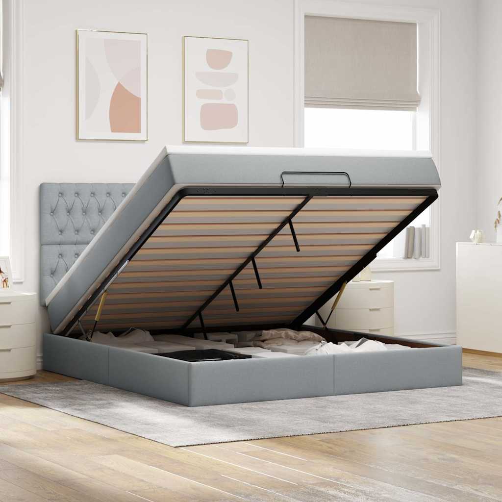 Estrutura cama otomana colchão 160x200 cm tecido cinzento claro