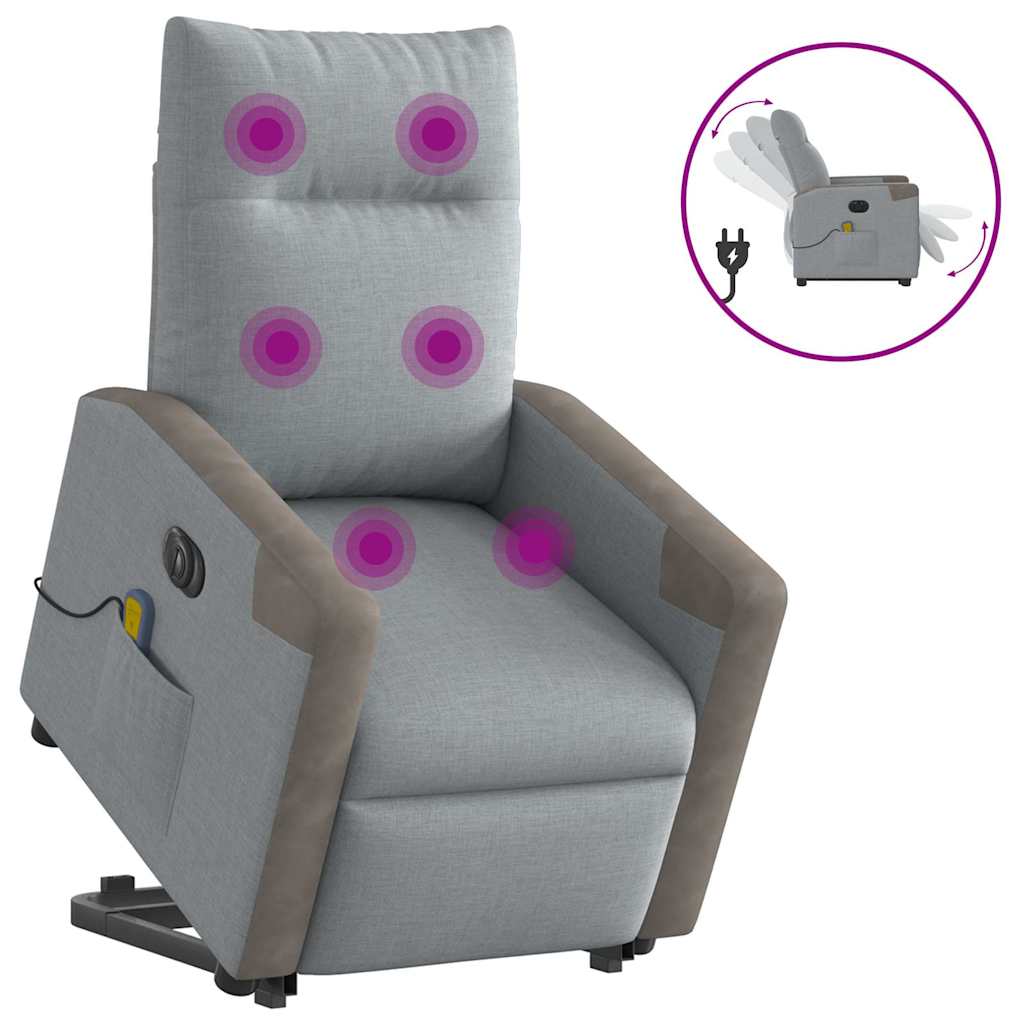 Poltrona elétrica reclinável massagens tecido cinzento-claro