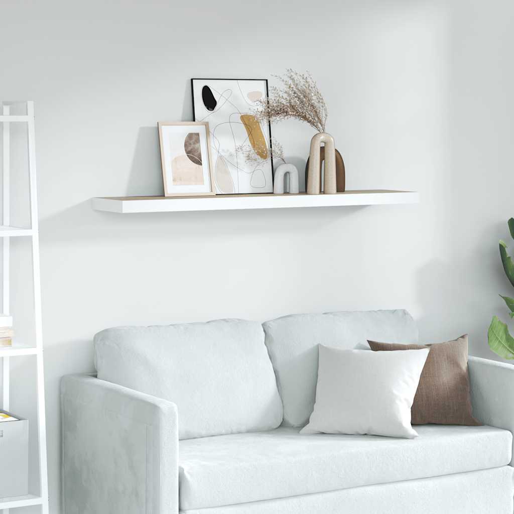 Prateleira parede suspensa 80x23,5x3,8 cm MDF carvalho e branco