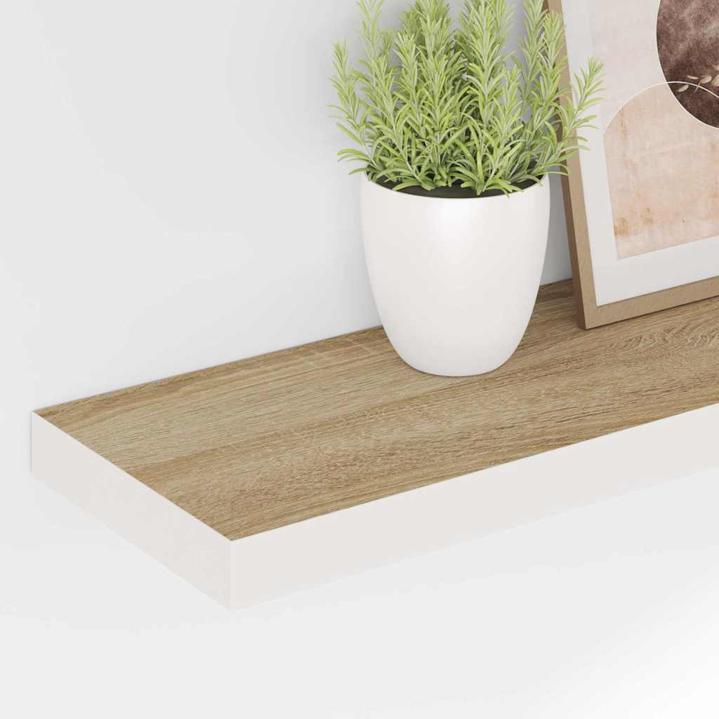 Prateleira parede suspensa 80x23,5x3,8 cm MDF carvalho e branco