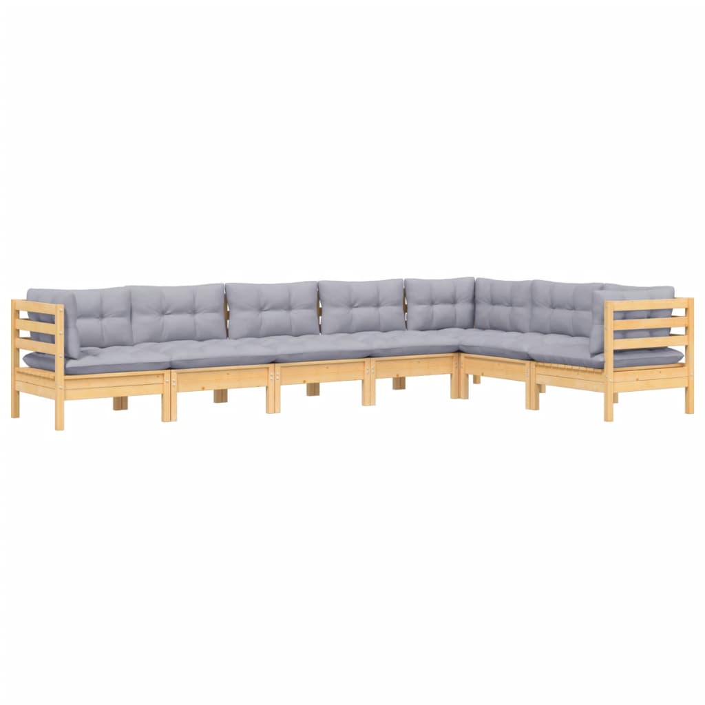 7 Pcs conjunto lounge de jardim + almofadões cinza pinho maciço