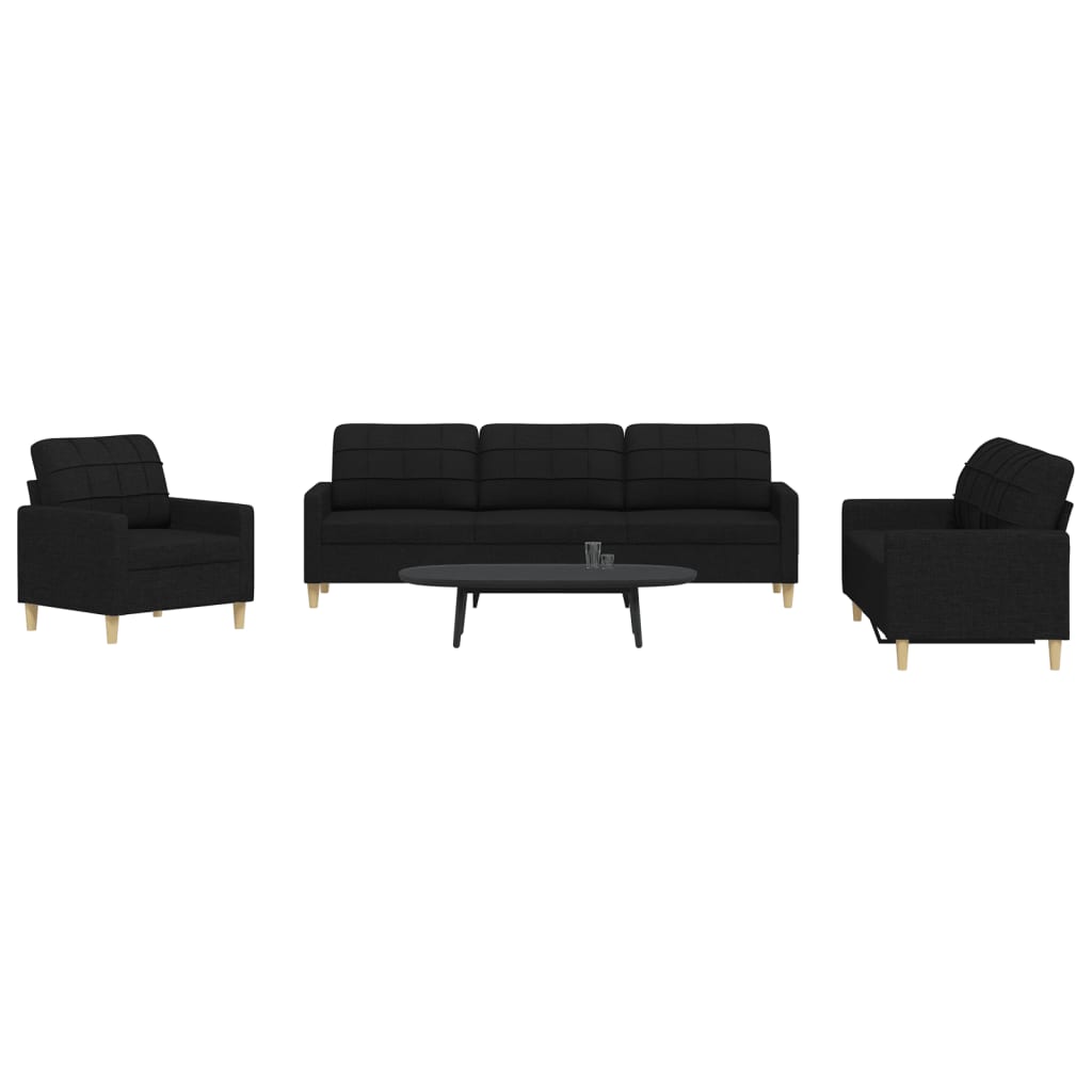 3 Pcs conjunto de sofás tecido preto