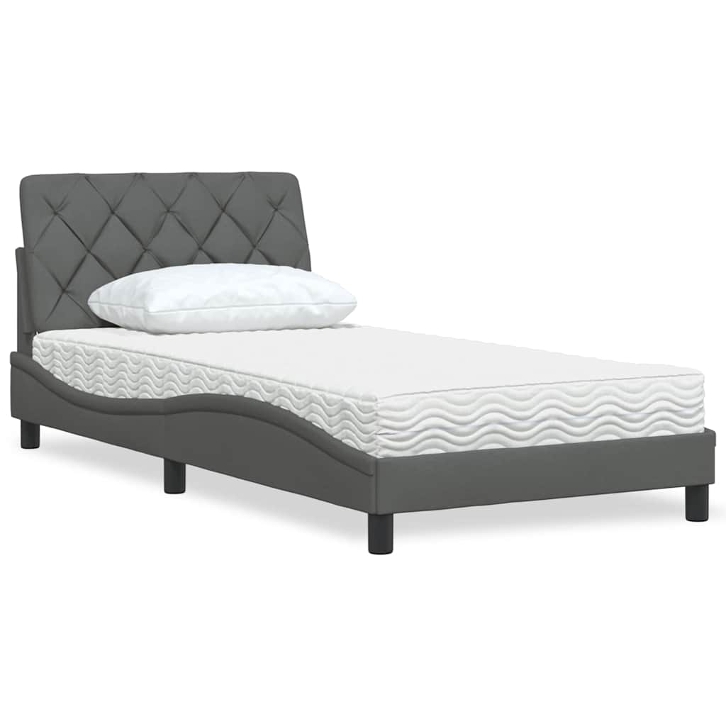 Cama com colchão 100x200 cm tecido cinzento-escuro