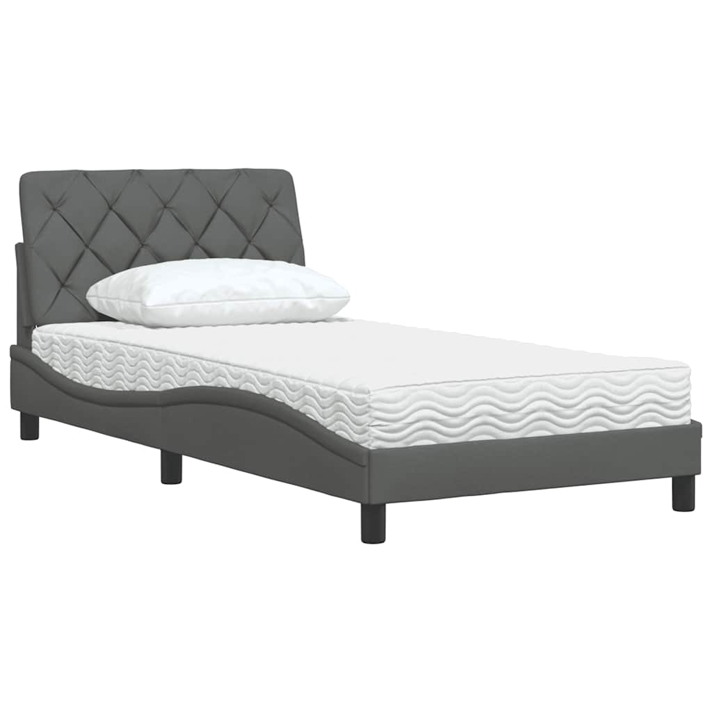 Cama com colchão 100x200 cm tecido cinzento-escuro
