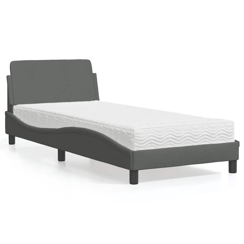 Cama com colchão dover 90x200 cm tecido cinzento-escuro