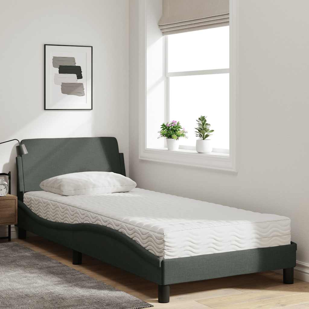 Cama com colchão dover 90x200 cm tecido cinzento-escuro