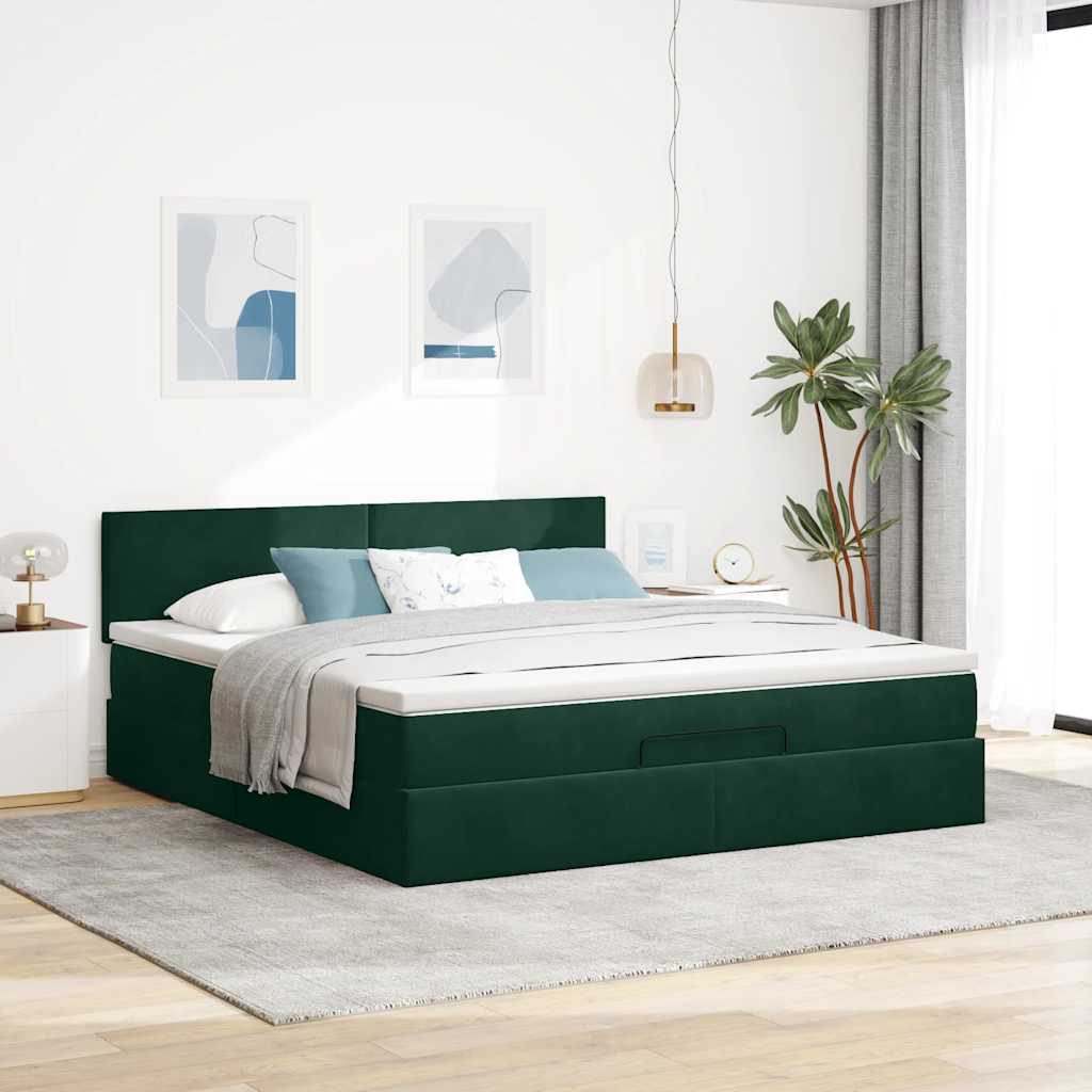 Estrutura de cama otomana com colchão 160x200 cm verde escuro