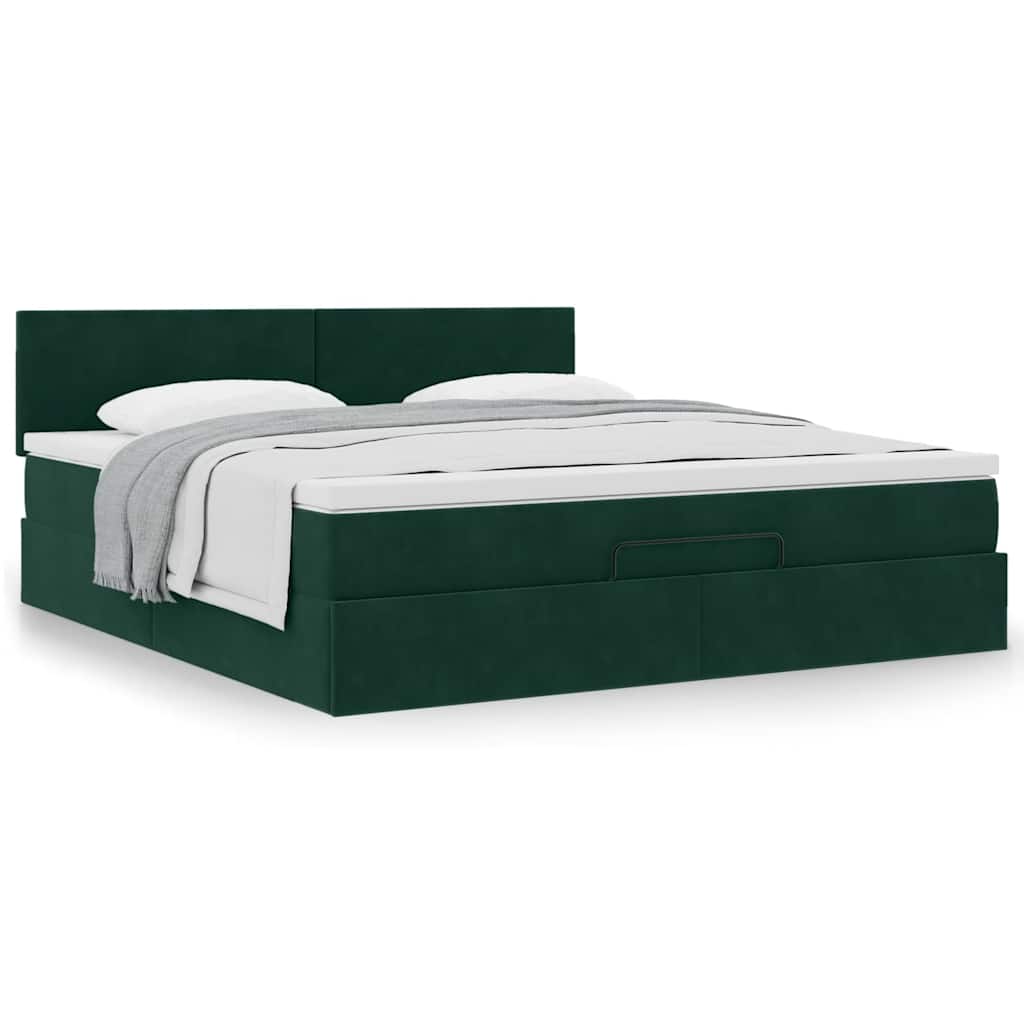 Estrutura de cama otomana com colchão 160x200 cm verde escuro