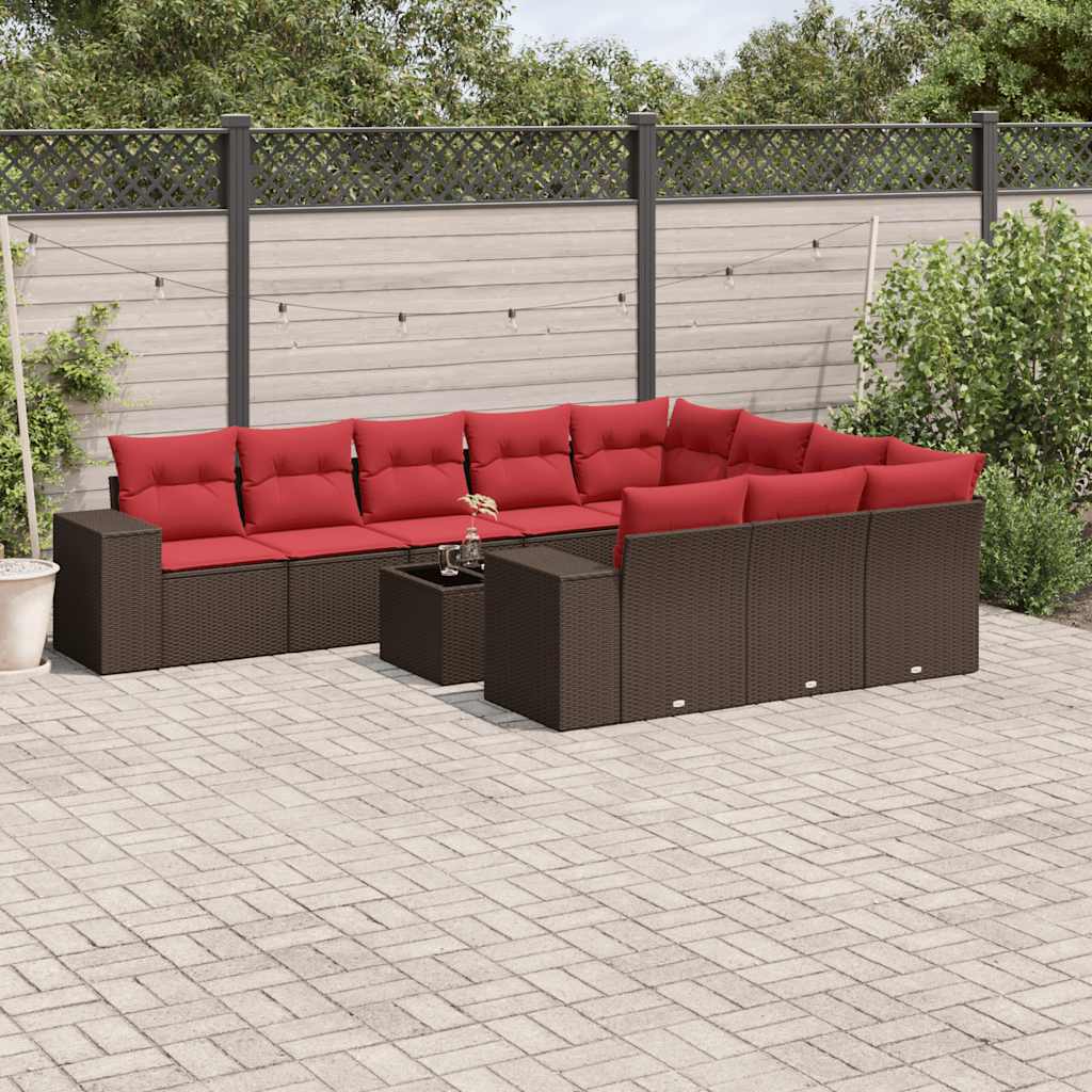 Conjunto de sofá de jardim com 11 peças e almofadas em rattan sintético marrom