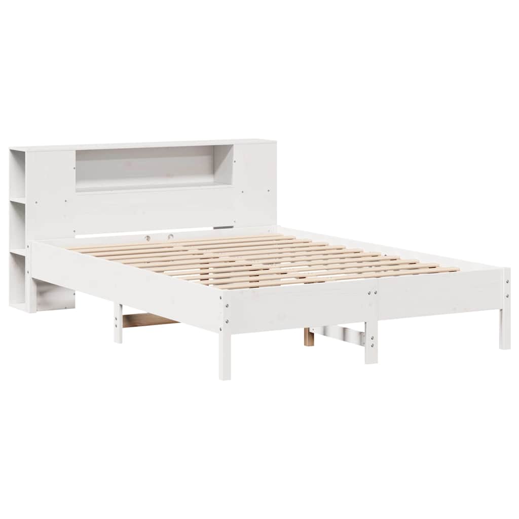 Cama com estante sem colchão 140x200 cm pinho maciço branco